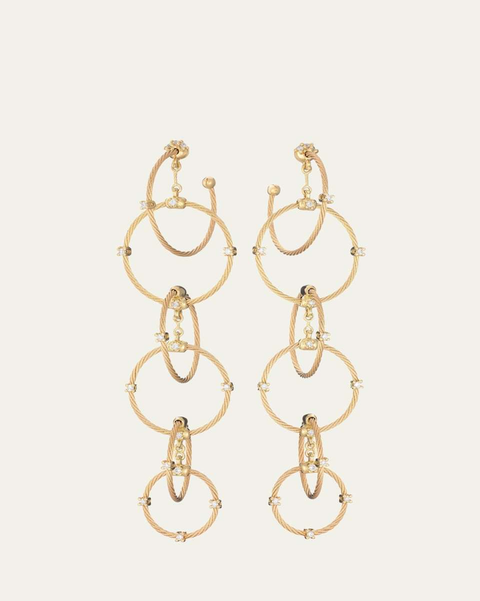 18K Yellow Gold Long Rain Chain Diamond Earrings